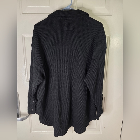 Aerie Black Lumberjane Oversized Button Up Waffle Shirr Size Small - Picture 5 of 5